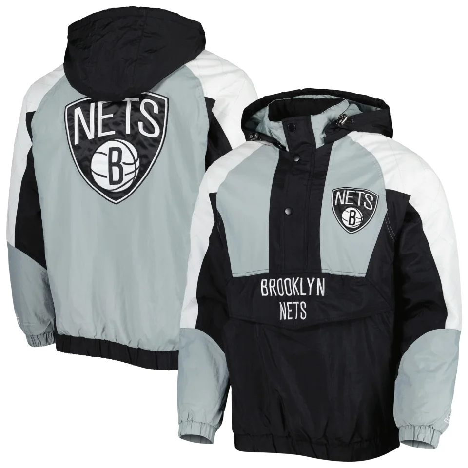 Lightweight Kitchen Men's Starter Black Brooklyn Nets Body Check Raglan Hoodie Half-Zip Jacket