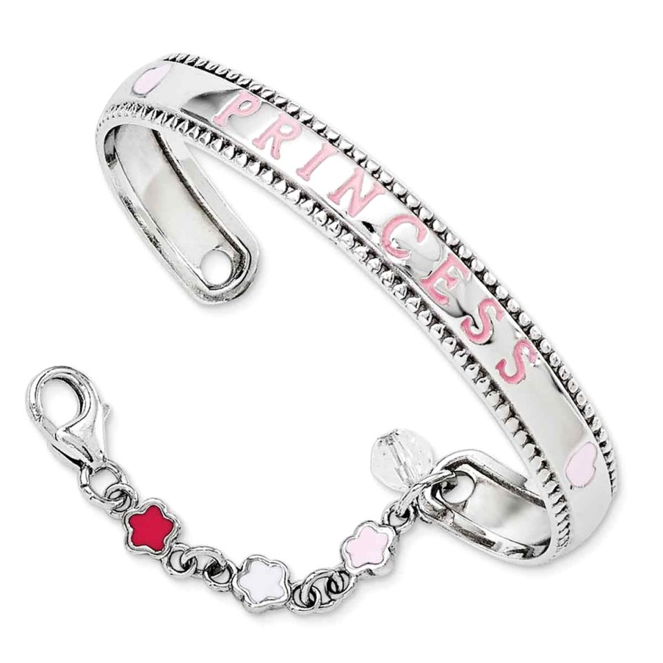Baking Primal Silver Sterling Silver Rhodium-plated Enamel Swarovski with Chain Baby Bangle