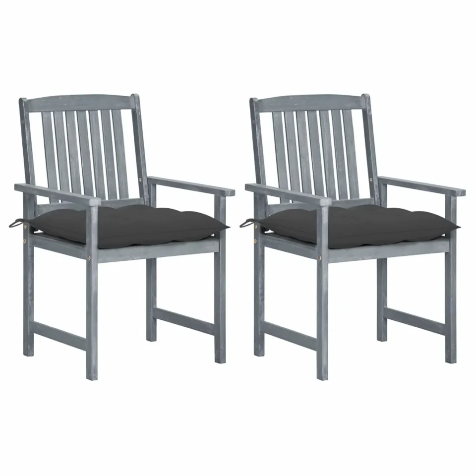 Bamboo Lightweight Carevas Director's Chairs with Cushions 2 pcs Gray Solid Acacia Wood