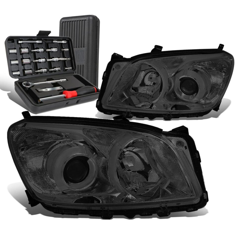 Glossy 2009-2012 Toyota RAV4 Smoked Clear Side Projector Headlight Lamps+Tool Box