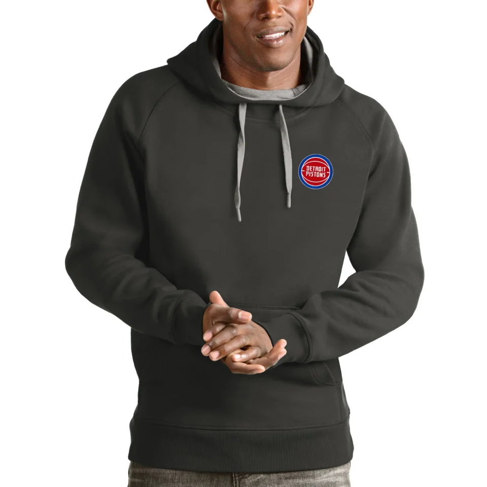 Durable Men's Antigua Charcoal Detroit Pistons Victory Pullover Hoodie