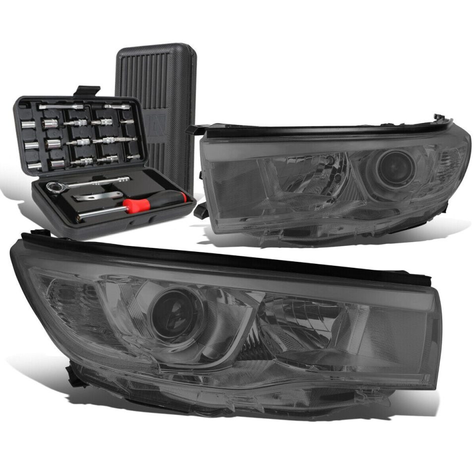 Matte 2014-2016 Toyota Highlander Projector Headlight Lamps+Tool Box Smoked/Clear