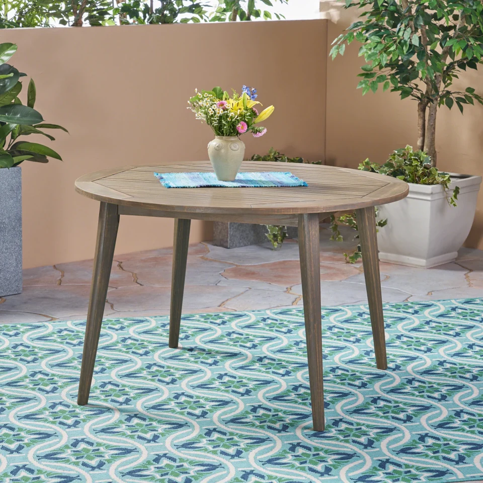 Non-Toxic Versatile Jaxson Outdoor Acacia Wood Round Dining Table, Gray