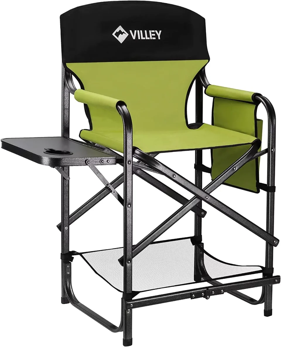 Frosted QCAI Tall Directors Chair, Folding Camping Chairs, Makeup Artist Chair with Foot Rest, 900D Fabric for Tailgating Camp Lawn Picnic Fishing Beach, Supports 350 LBS, Green