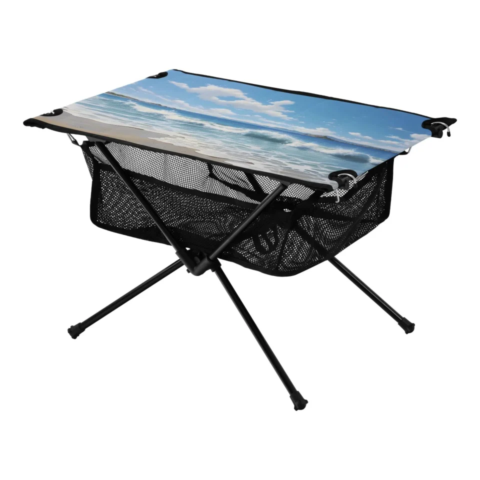 Best-Selling Beach and Blue Sky Camping Folding Table Portable Beach Table with Storage Bag Compact Picnic Table for Outdoor Travel Fishing BBQ