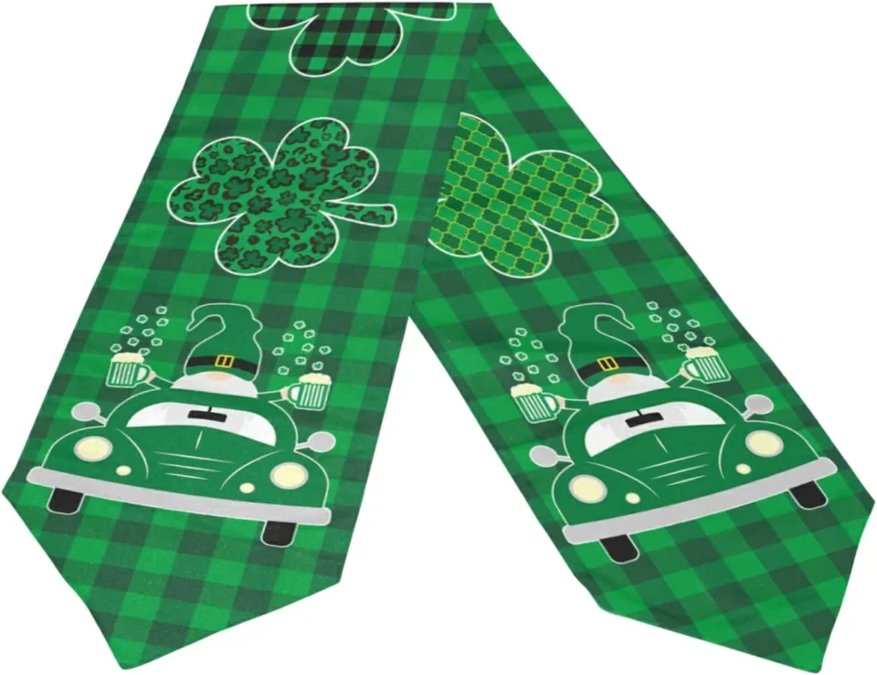 Best-Selling GZHJMY Double Sided St. Patrick's Day Clover Plaid Long Polyester Table Runner 13 x 90 Inches Table Cloth Cover Placemats for Kitchen Dinning Living Home Holiday Decor