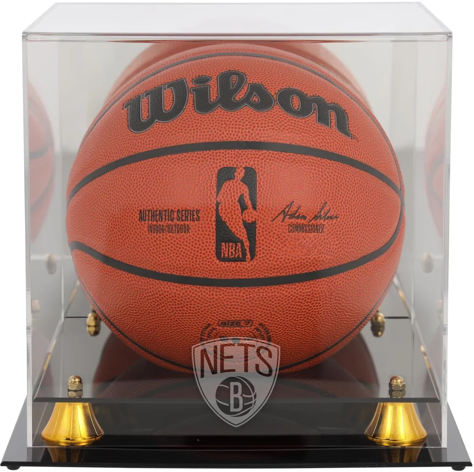 Polished Dining NBA Brooklyn Nets Golden Classic Logo Basketball Display Case