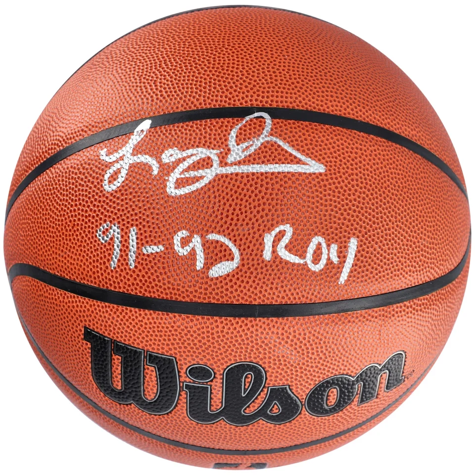 Office Larry Johnson Charlotte Hornets Autographed Wilson Authentic Series Indoor/Outdoor Basketball with 91-92 ROY Inscription - Fanatics Authentic Certified