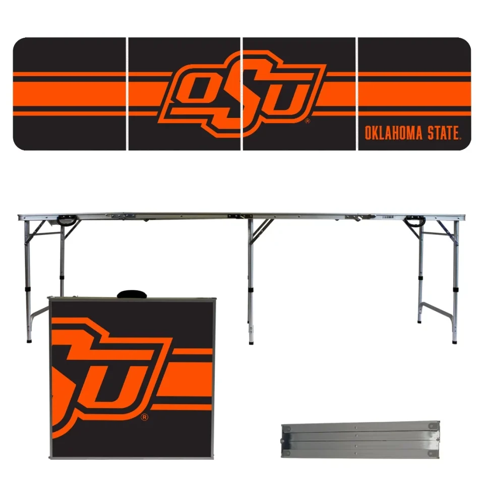 BPA-Free Travel Oklahoma State Cowboys Striped Design 8' Portable Folding Tailgate Table