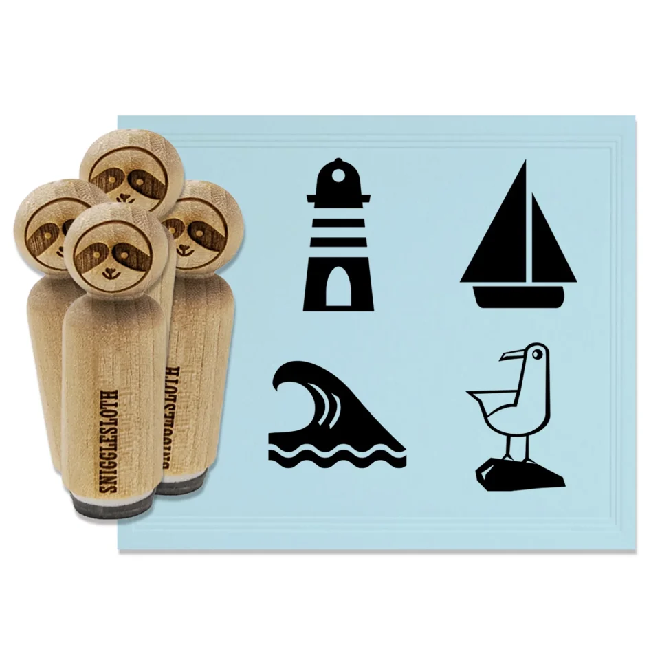 Stainless Steel Seashore Ocean Surf Wave Lighthouse Seagull Sail Boat Rubber Stamp Set for Scrapbooking Crafting Stamping - Small 3/4 Inch