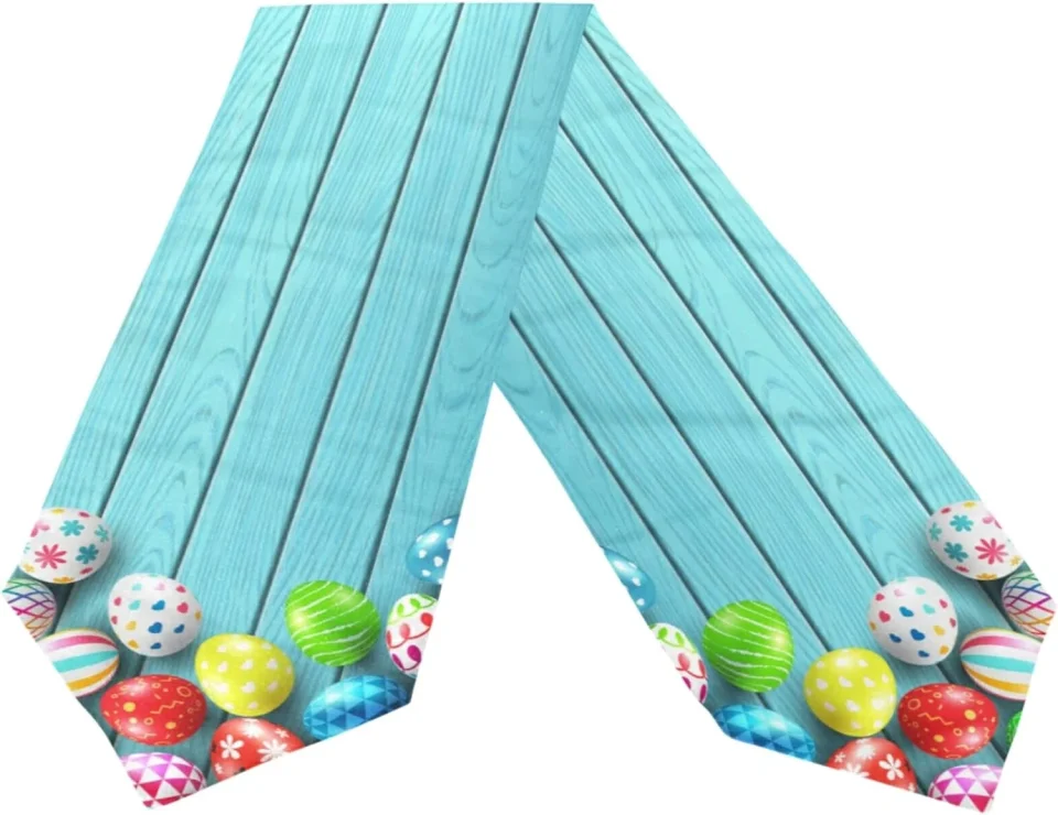 Cast Iron Easy-Clean GZHJMY Double Sided Wooden Colorful Easter Eggs Long Polyester Table Runner 13 x 70 Inches Table Cloth Cover Placemats for Kitchen Dinning Living Holiday Home Decor