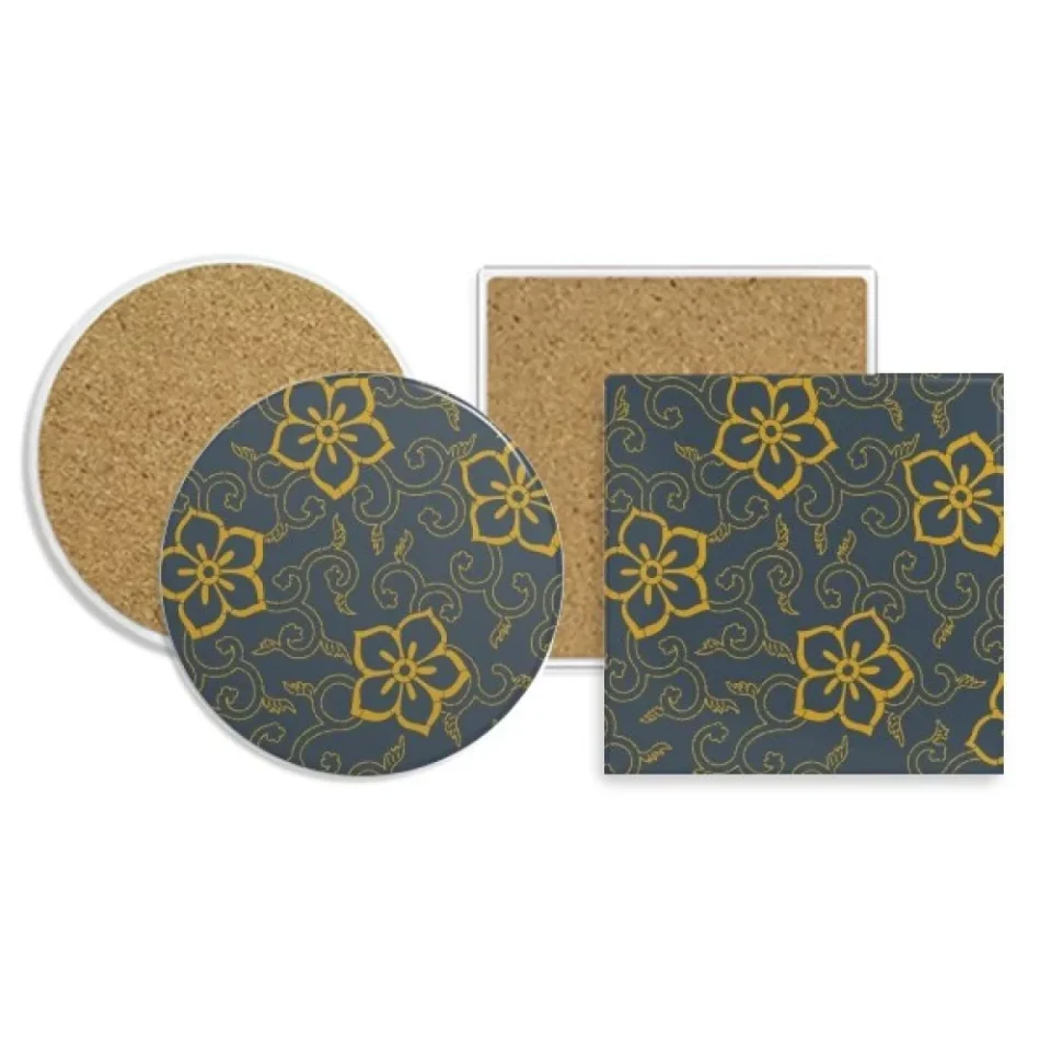 BPA-Free chinese japanese style asia flowers coaster cup mug holder absorbent stone cork base set