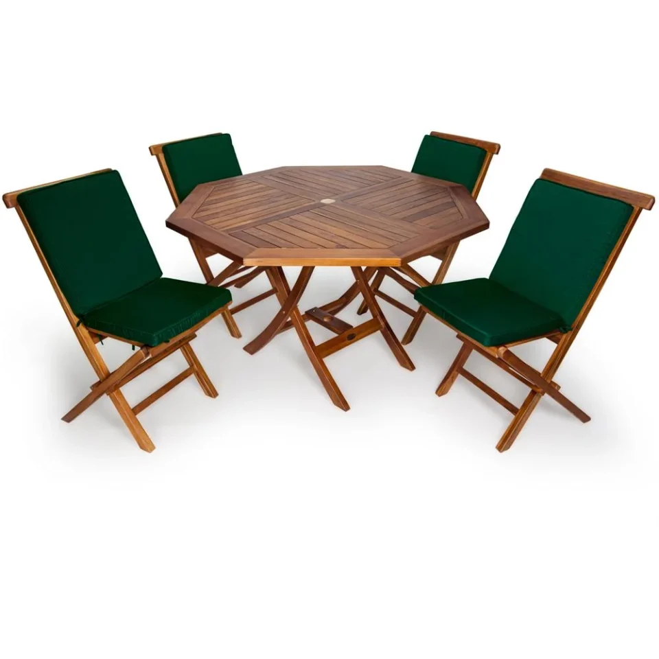 Best-Selling All Things cedar TT5P-O-g Teak Octagon Table & Folding chair Set with cushions green