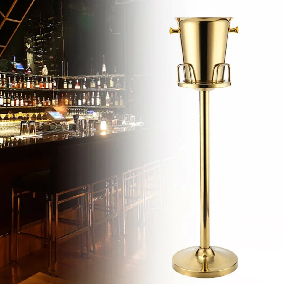 Natural Cooking Floor Standing Golden Champagne Ice Bucket Stainless Steel Wine Cooler Ice Gift