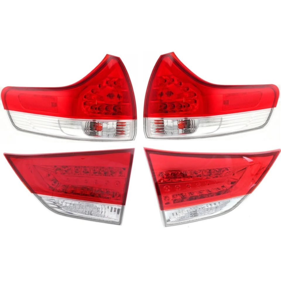 Clear Upgraded Tail Light Set For 2012-2014 Toyota Sienna LH RH Inner Outer Clear/Red CAPA