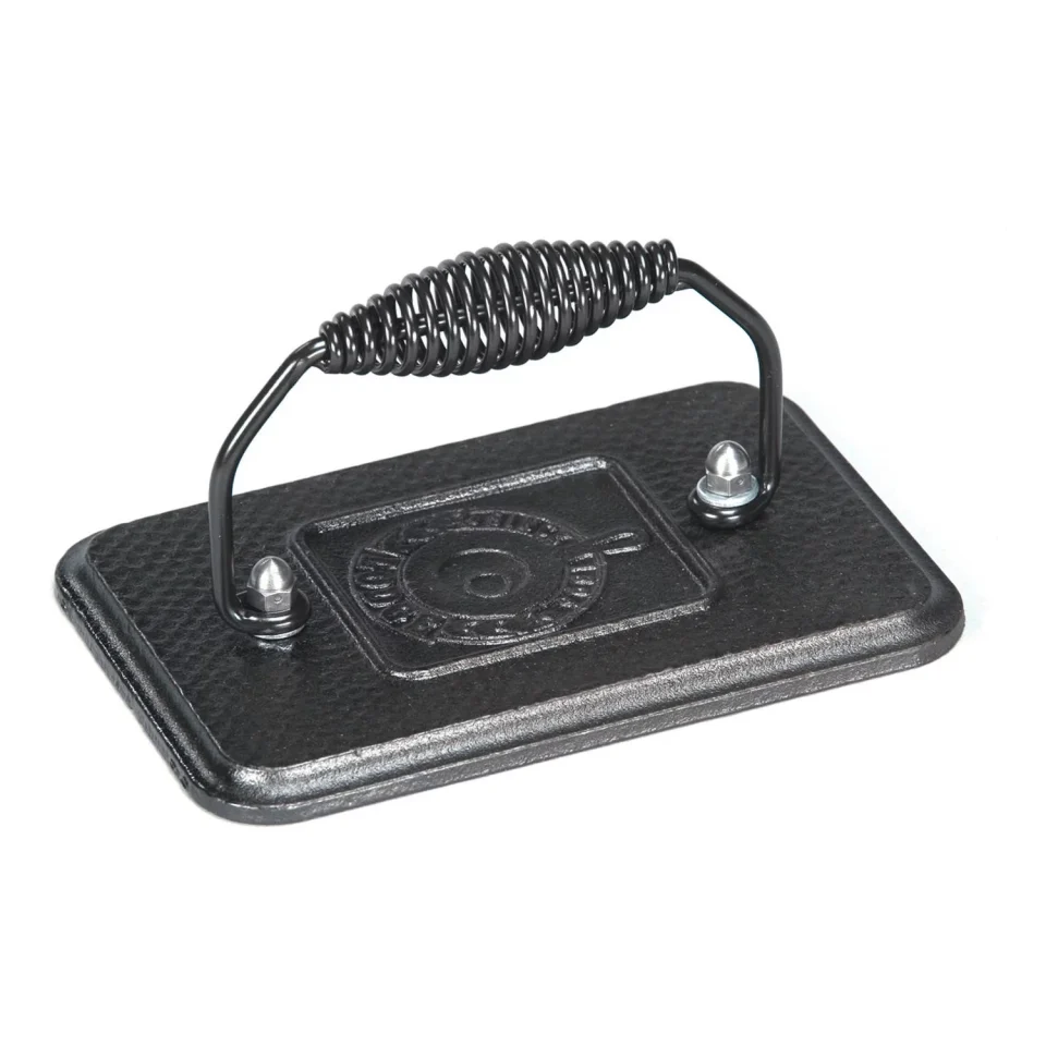Supreme Long-Lasting Lodge Cast Iron Grill Press 6.75 x 4.5, LGP3 w/ Spiral Grip Handle, Black
