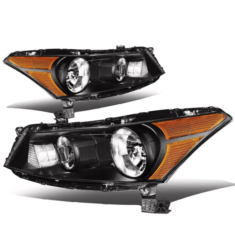 Silicone 2008-2012 Honda Accord Pair Black Housing Amber Corner Headlight/Lamp Set