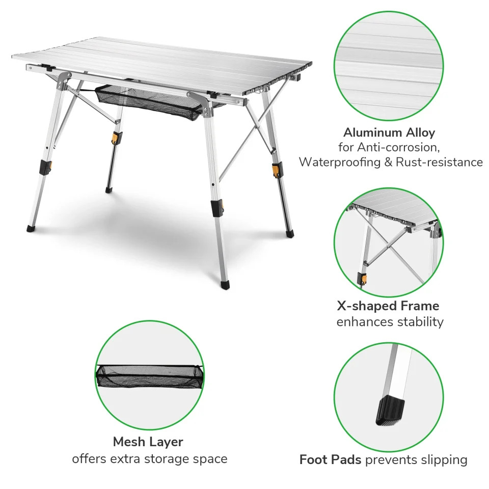 Bamboo Office 6-foot Folding table, adjustable height portable table, outdoor picnic camping table, portable aluminum alloy folding table with handle