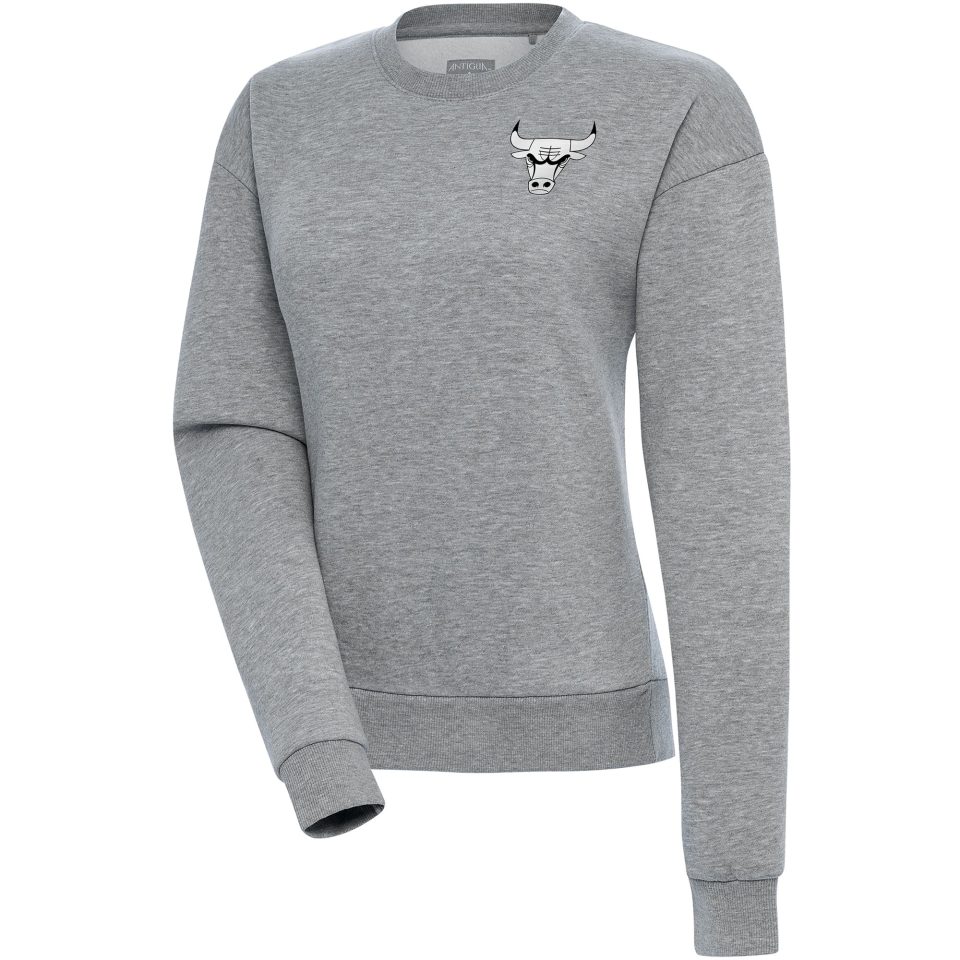 Home Women's Antigua Heather Gray Chicago Bulls Brushed Metallic Victory Pullover Sweatshirt