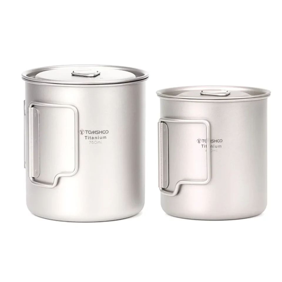 Premium Maboto Ultralight Titanium Cup Outdoor Portable 2PCS Cup Set 450ml 750ml Camping Picnic Water Cup Mug with Foldable Handle