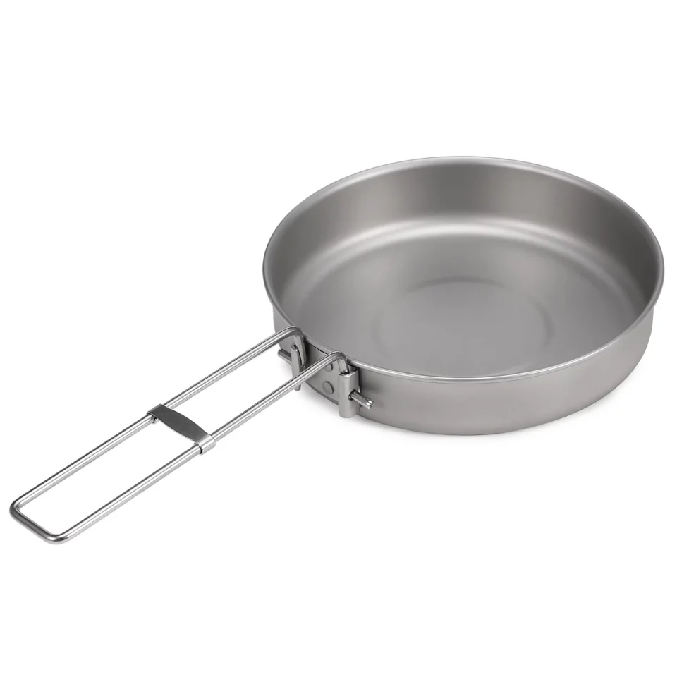 Silicone Walmeck 750ml Ultralight Titanium Frypan with Foldable Handle Camping Hiking Picnic Cooking Frying Pan