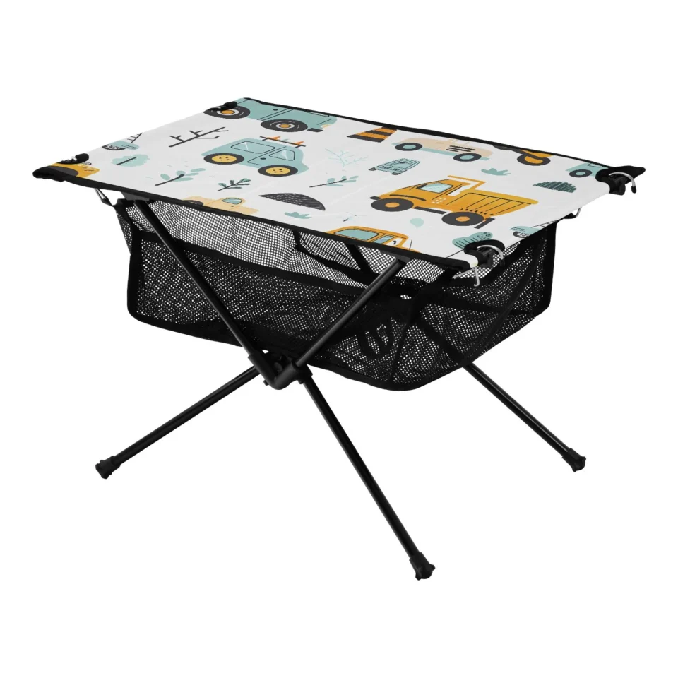 Bamboo Leak-Proof Cartoon Vehicles Trucks Camping Folding Table Portable Beach Table with Storage Bag Compact Picnic Table for Outdoor Travel Fishing BBQ