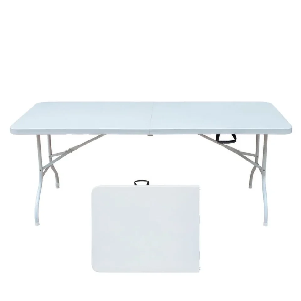 Frosted Upgraded 6ft Folding Table Plastic Fold in Half w/Handle Heavy Duty Portable Indoor Outdoor for Garden Party Picnic Camping BBQ Dining Kitchen Wedding Market Events