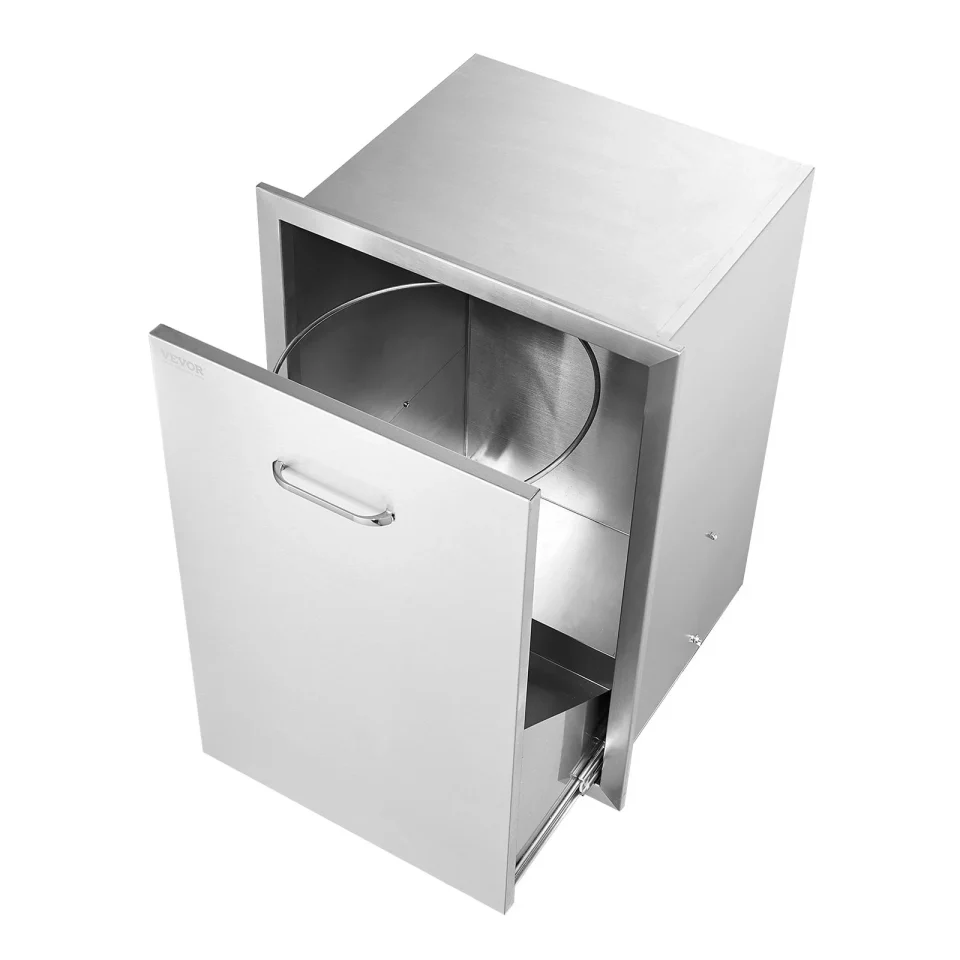 Eco-Friendly Cast Iron VEVOR 19.7Wx26.5H Pull Out Trash Drawer Stainless Steel for Outdoor Kitchen or BBQ Station