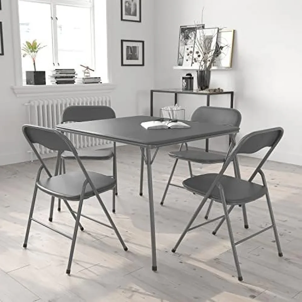 Non-Toxic Top-Rated HOOMHIBIU 5 Piece Black Folding Game Room Card Table and Chair Set