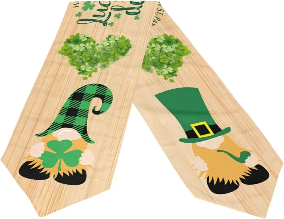Cooking Durable GZHJMY Double Sided St. Patrick's Day Wooden Gnome Long Polyester Table Runner 13 x 70 Inches Table Cloth Cover Placemats for Kitchen Dinning Living Holiday Home Decor
