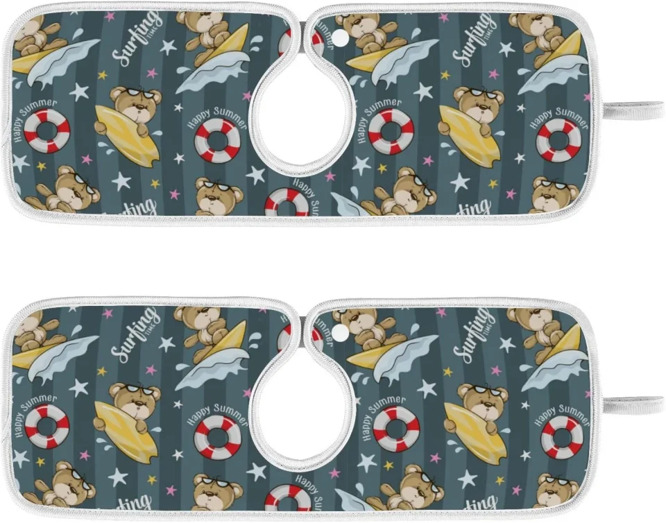 Baking Top-Rated Wellsay 2 Pack Faucet Mat Splash Guard for Kitchen Sink,Cute Bear Surfing Cartoon 23x5 Inch Faucet Handle Drip Catcher Tray Absorbent Mat Fast Dry Mat for Kitchen, Bathroom