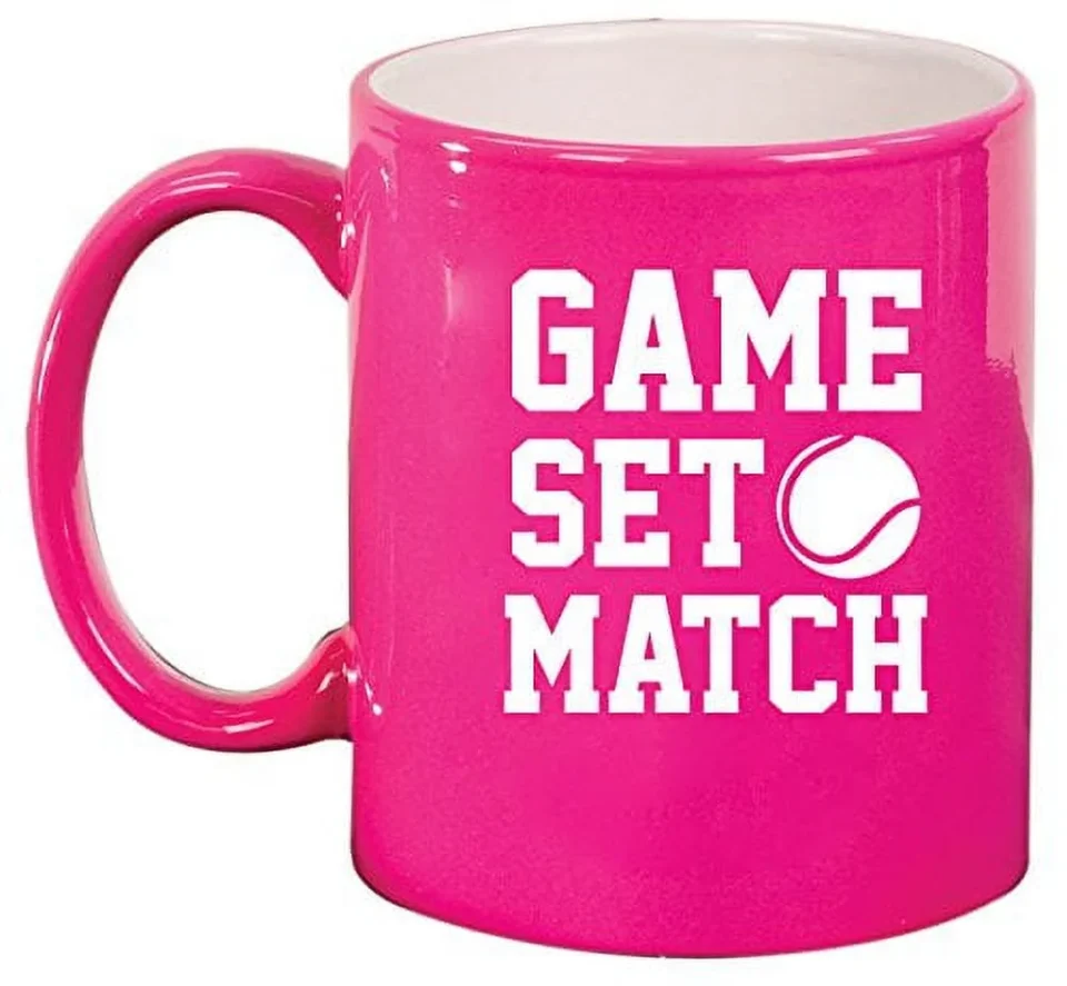 Prime Leak-Proof Ceramic Coffee Tea Mug Cup Game Set Match Tennis (Pink)