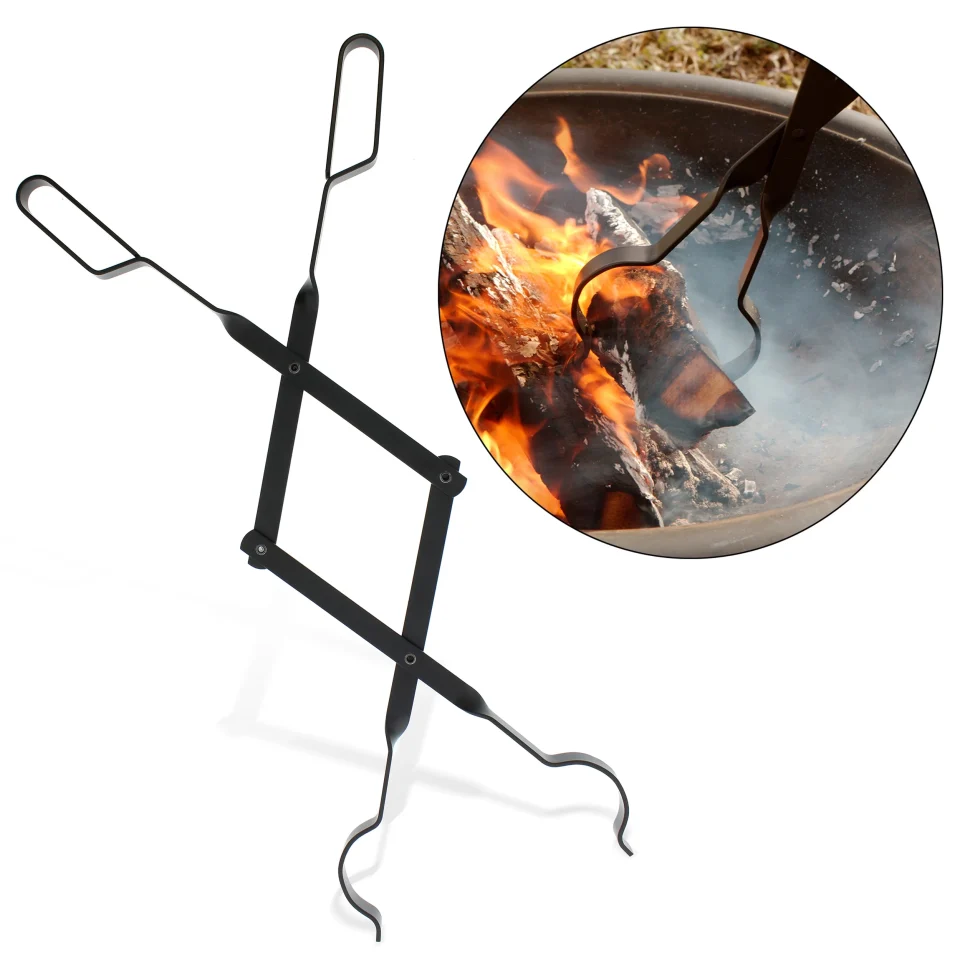Premium Matte RLC Log Lifter Tongs - 26in Handheld Log Hook Grapple for Fireplace or Campfire