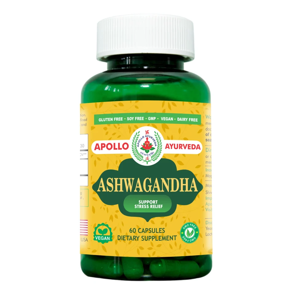 Healthy Value Apollo Ayurveda Organic Ashwagandha Capsules - 5000 mg Equivalent Adaptogen Supplement | Stress Relief, Mood Support Supplement, Focus and Energy Support - 60 Veg Capsules Made in USA