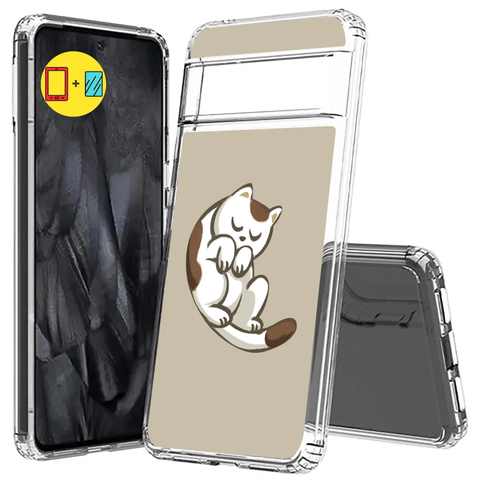 Healthy Durable TalkingCase Hybrid Phone Cover Compatible for Google Pixel 8 Pro, Cute Cat Couple 1 Print, w/ Glass Screen Protector, Acrylic Back, Raised Edges, USA