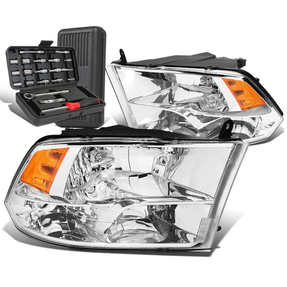 Stainless Steel Versatile 2009-2018 Dodge Ram Pickup Chrome/Amber Side Headlight Head Lamps+Tool Box