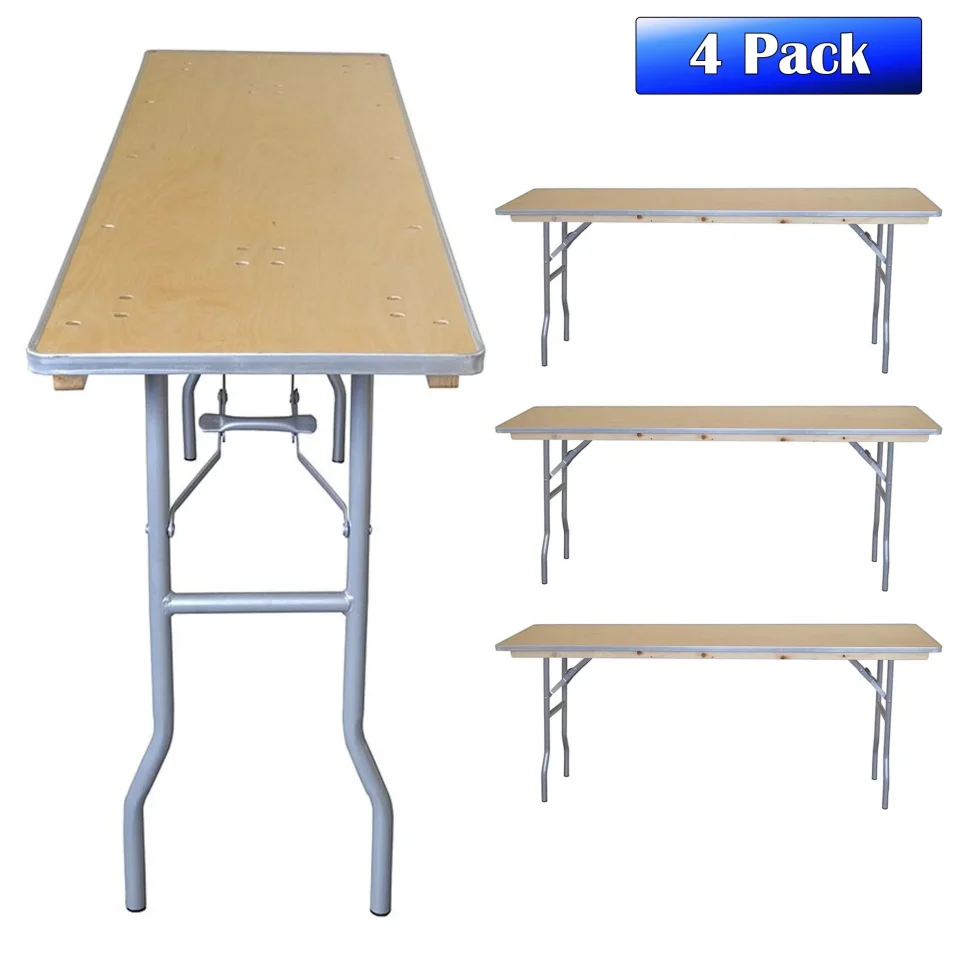 Matte TentandTable Rectangle Wood Conference Seminar Office Folding Table, 8 ft, 4 Pack