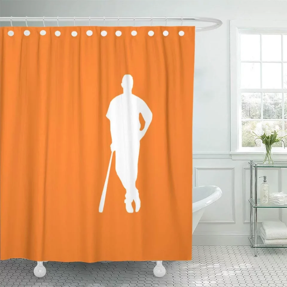 Outdoor SUTTOM Softball Orange Baseball Cute Cool White Silhouette Player Shower Curtain 66x72 inch