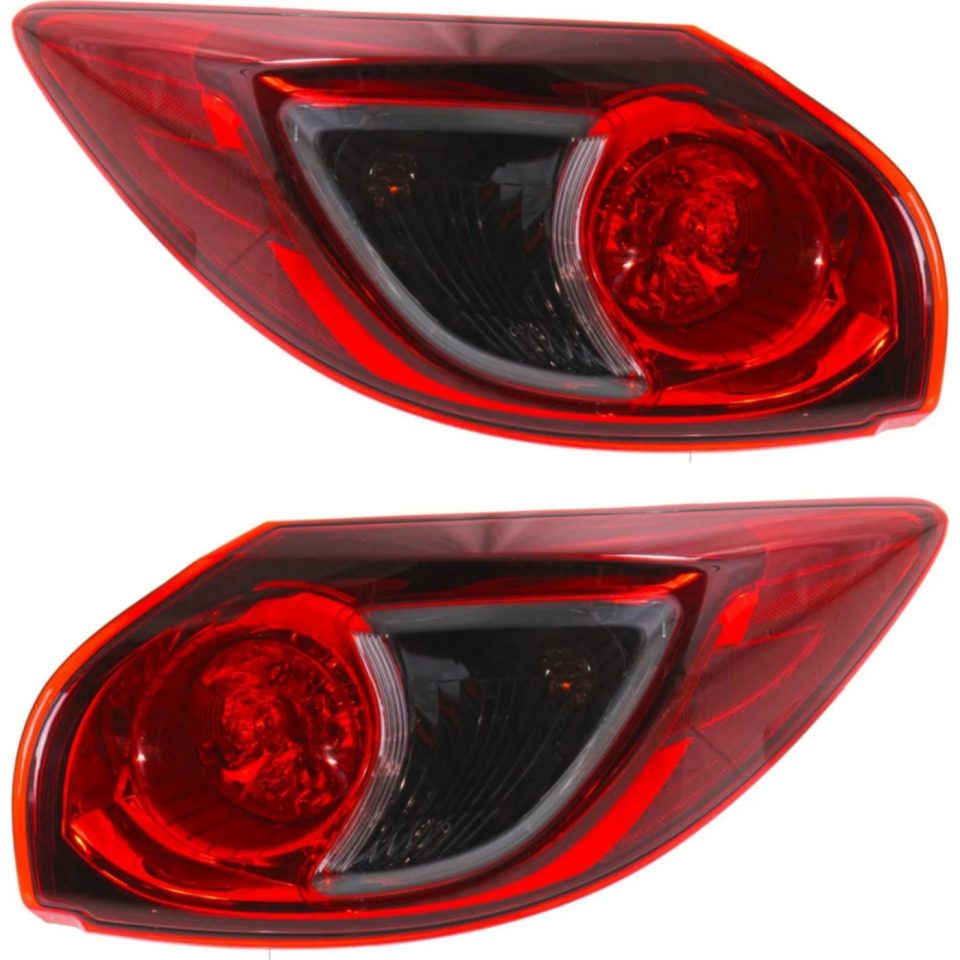 Silicone Halogen Tail Light Set For 2013-2016 Mazda CX-5 Outer Clear/Red w/ Bulbs 2Pcs